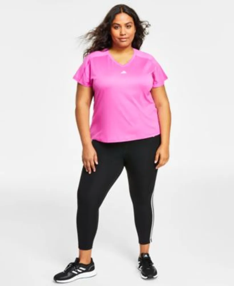 Adidas Plus Size Train Essentials V Neck T Shirt 3 Stripes Leggings