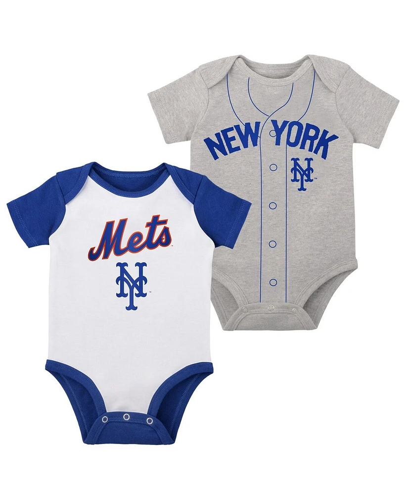Infant Boys and Girls White, Heather Gray New York Mets Two-Pack Little Slugger Bodysuit Set