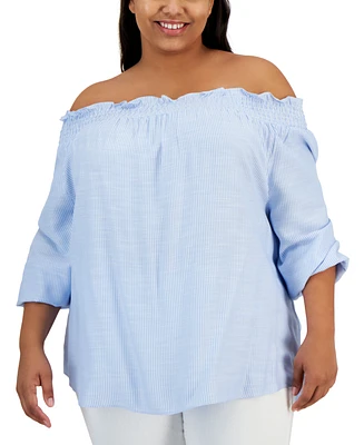 Tommy Hilfiger Plus Printed Off-the-Shoulder Top, Created for Macy's
