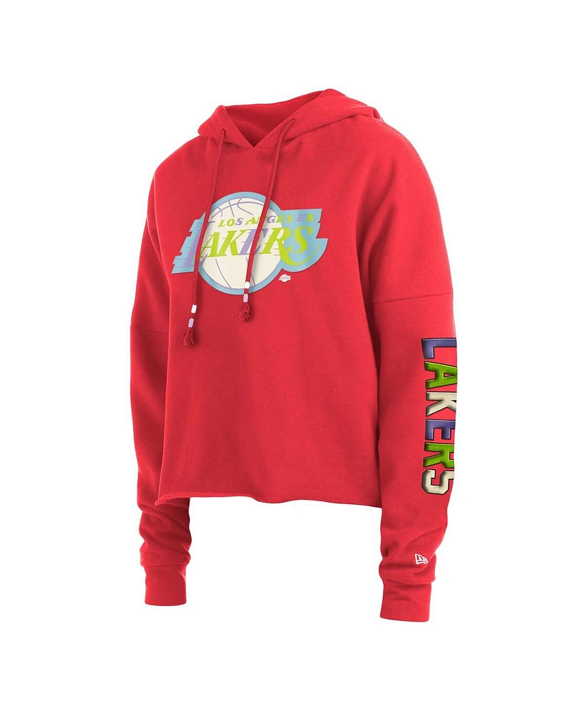 Women's New Era Red Los Angeles Lakers Color Pack Cropped Top Pullover Hoodie