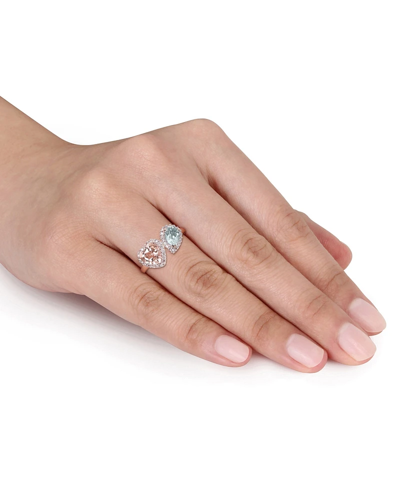 Morganite (1-1/10 ct. t.w.), Aquamarine (5/8 & Diamond (1/5 t.w.) Two-Stone Ring 14k Rose Gold