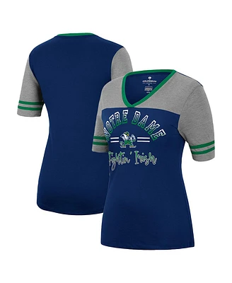 Women's Colosseum Navy, Heathered Gray Notre Dame Fighting Irish There You Are V-Neck T-shirt