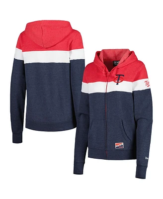 Women's New Era Heather Navy Minnesota Twins Colorblock Full-Zip Hoodie Jacket