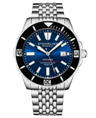 Stuhrling Men's Depthmaster Silver-tone Stainless Steel, Blue Dial, 43mm Round Watch