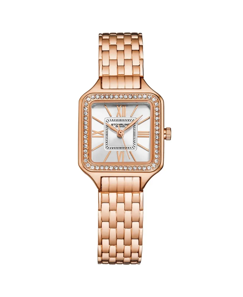Stuhrling Women's Symphony Rose-Gold Stainless Steel , Silver-Tone Dial , 36mm Square Watch