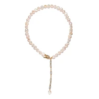 18K Gold Plated Paper Clip Chain with Freshwater Pearls - Morgan Necklace 17" For Women