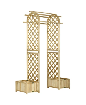Outsunny 7.5' Garden Arbor Arch Trellis w/ Planters, Great for Wedding