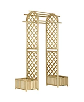 Outsunny 7.5' Garden Arbor Arch Trellis w/ Planters, Great for Wedding