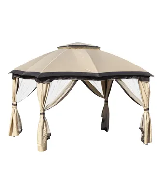 Outsunny 10' x 12' Outdoor Gazebo, Patio Gazebo Canopy Shelter w/ Double Vented Roof, Zippered Mesh Sidewalls, Solid Steel Frame, Beige