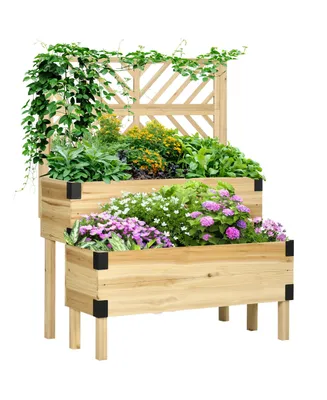 Outsunny 2 Tier Trellis Planter, Wooden Raised Garden Bed, Natural