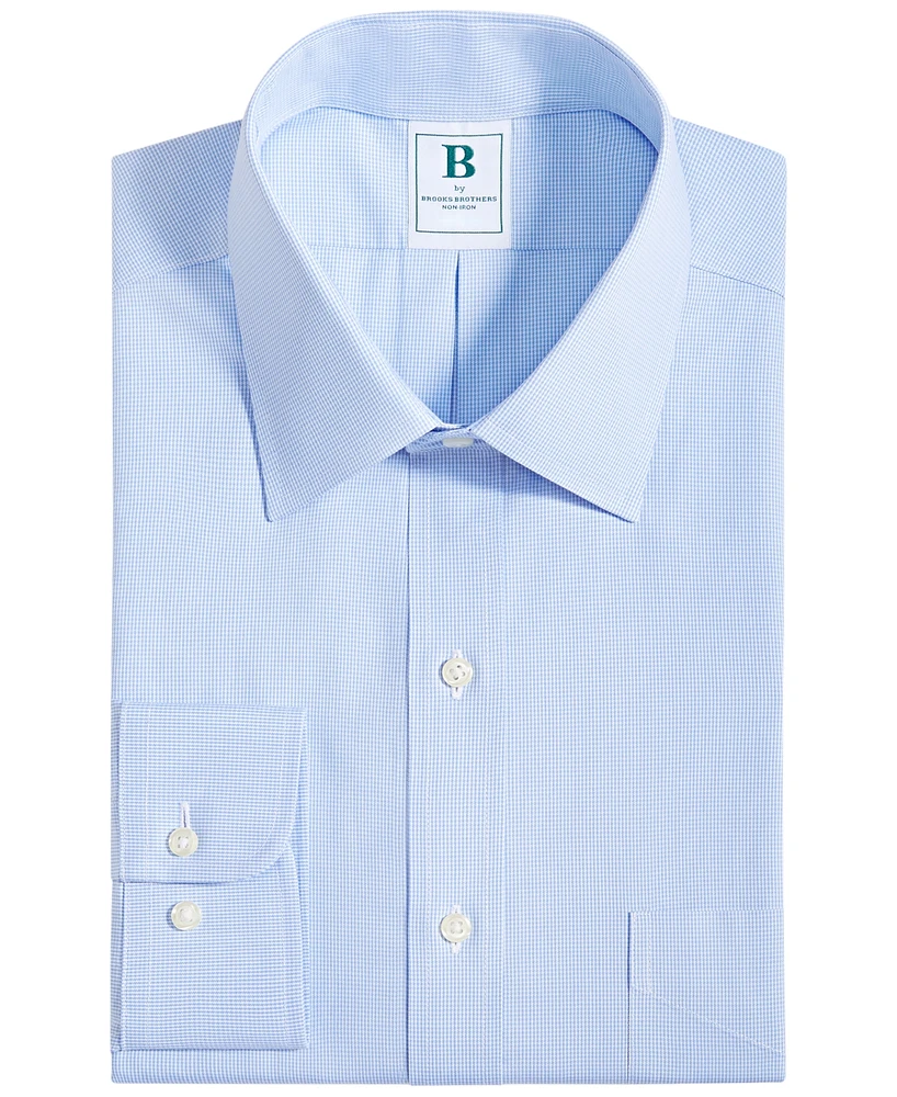 Men's Regular Fit Non-Iron Spread Collar Micro-Houndstooth Pinpoint Dress Shirt