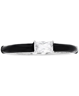 Cubic Zirconia & Hand-Painted Enamel Ring Sterling Silver
