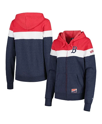 Women's New Era Heather Navy Boston Red Sox Colorblock Full-Zip Hoodie Jacket