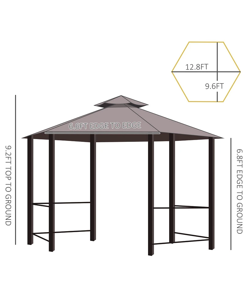 Outsunny 13' x 13' Party Tent, 2 Tier Canopy Hexagon, Mesh, Curtains,