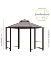 Outsunny 13' x 13' Party Tent, 2 Tier Canopy Hexagon, Mesh, Curtains,