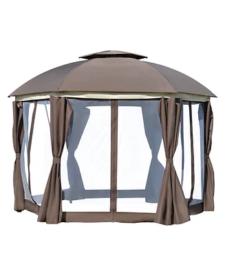 Outsunny 12' x 12' Round Outdoor Patio Gazebo Canopy with 2-Tier Roof