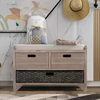 Storage Bench With Removable Basket And 2 Drawers, Fully Assembled Shoe Bench