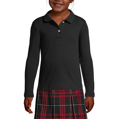 Lands' End School Uniform Girls Long Sleeve Feminine Fit Interlock Polo Shirt