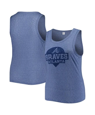 Women's Soft As A Grape Navy Atlanta Braves Plus Size High Neck Tri-Blend Tank Top
