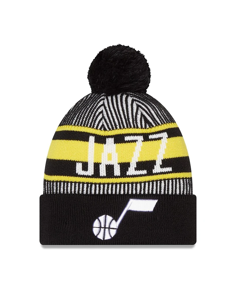 Men's New Era Navy Utah Jazz Striped Cuffed Pom Knit Hat