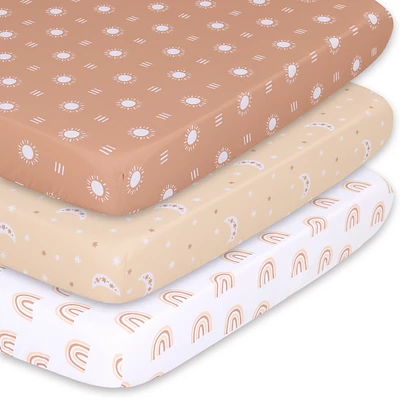 The Peanutshell Pack n Play, Mini Crib, Portable Crib or Fitted Playard Sheets for Baby Girl or Boy, 3 Pack Set, Clay, Rust, and White Boho