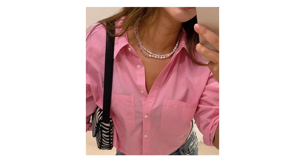 18K Gold Plated Freshwater Pearls with Rose Quartz - Manifesting it! Necklace 17" For Women