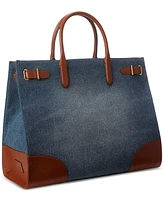 Lauren Ralph Lauren Devyn Denim with Leather Trim Large Tote Bag