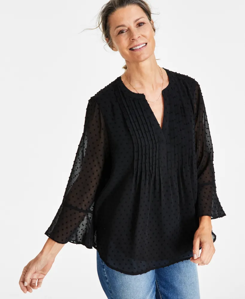 Style & Co Women's Textured Pintuck Ruffle Sleeve Top, Created for Macy's