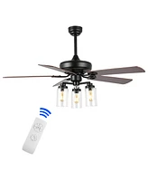 Lucas 52" 3-Light Rustic Industrial Iron, Wood, Seeded Glass Mobile-App, Remote-Controlled Led Ceiling Fan