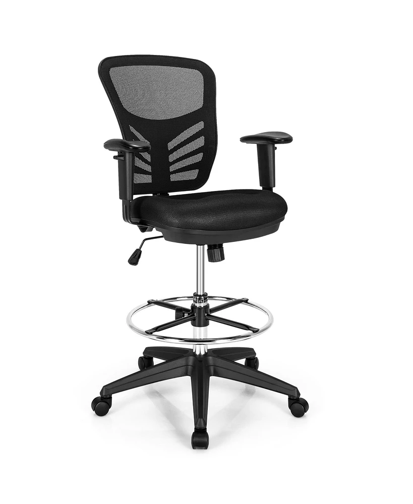 Mesh Drafting Chair Office Chair w/Adjustable Armrests & Foot-Ring