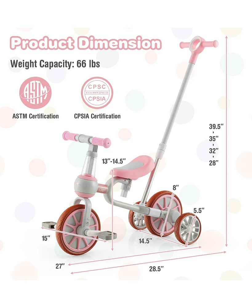 Costway Toddler 4 in 1 Tricycles with Push Handle & Training Wheels Balance Bike