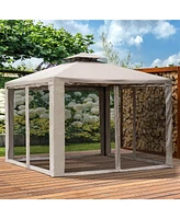 Outsunny 9.6' x Patio Gazebo, Outdoor Canopy Shelter, Taupe