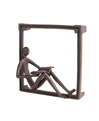 Danya B Man Reading on A Window Sill Hanging Wall Art Iron Sculpture