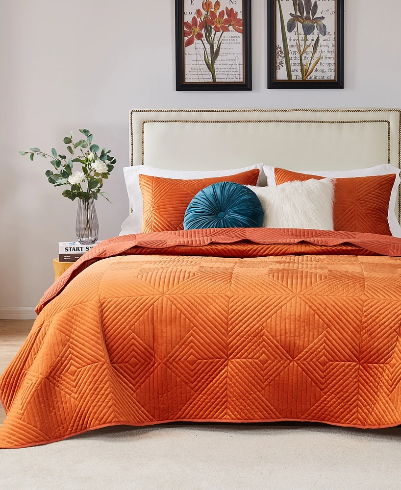 Greenland Home Fashions Riviera Velvet Finely Stitched 2 Piece Quilt Set, Twin/Twin Xl