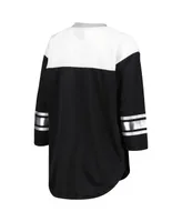 Women's G-iii 4Her by Carl Banks Black, White Las Vegas Raiders Double Team 3/4-Sleeve Lace-Up T-shirt
