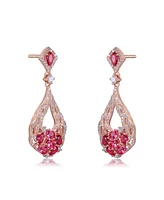 Genevive 18K Rose Gold Plated Clear and Red Cubic Zirconia Open Teardrop Dangle Earrings