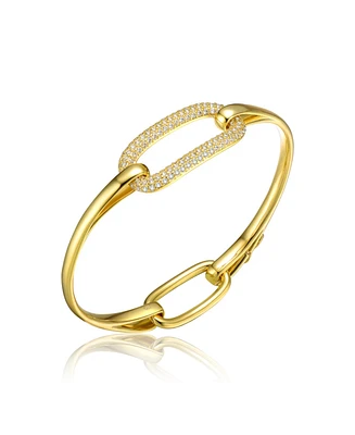 Genevive Sterling Silver 14K Gold Plated Clear Cubic Zirconia Bangle Bracelet