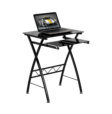Tempered Glass Computer Desk With Pull-Out Keyboard Tray