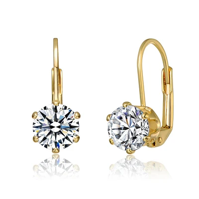 White Cubic Zirconia Solitaire Classic Leverback Earrings