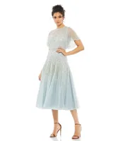 Mac Duggal Women's Flounce Sleeve Tea Length Dress