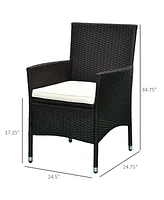 Outsunny 2PC Patio Rat Wicker Dining Armrest Chairs Furniture W/ Cushions