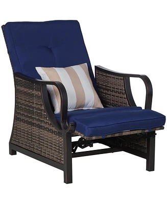 Outsunny Outdoor Recliner Chair, Pe Wicker Furniture, Dark