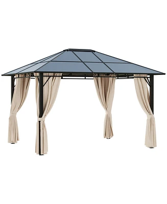 Outsunny 10' x 12' Outdoor Steel Frame Gazebo with Twin-Wall Polycarbonate Hardtop Roof and Removable Curtains