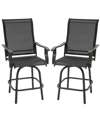 Outsunny Set of 2 Outdoor Swivel Bar Stools for Backyard Balcony Poolside