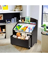 Kids Wooden Toy Storage Unit Organizer w/Rolling Box & Plastic Bins