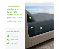 Cariloha Resort 4-Piece Sateen Sheet Set | Ocean Mist Split King Viscose Material Thermal-Regulating, Extra Soft Cooling Sheets