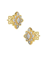 4 Prong 14K Gold Plated and Cubic Zirconia Floral Stud Earrings