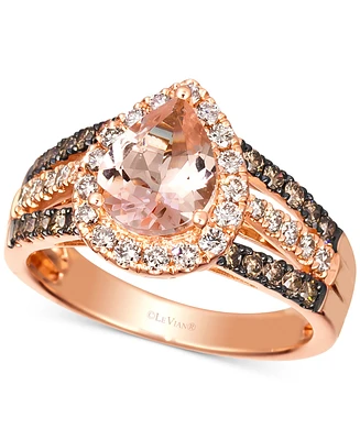 Le Vian Peach Morganite (1-1/10 ct. t.w.) & Diamond (3/4 Pear Halo Ring 14k Rose Gold (Also Available White or Yellow Gol