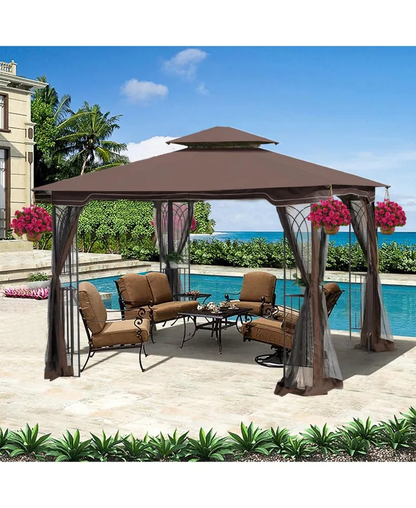 10x10 Outdoor Patio Gazebo Canopy Tent With Ventilated Double Roof And Mosquito Net