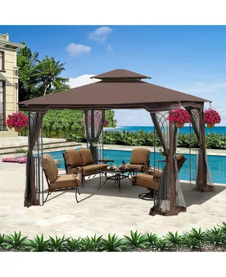 10x10 Outdoor Patio Gazebo Canopy Tent With Ventilated Double Roof And Mosquito Net